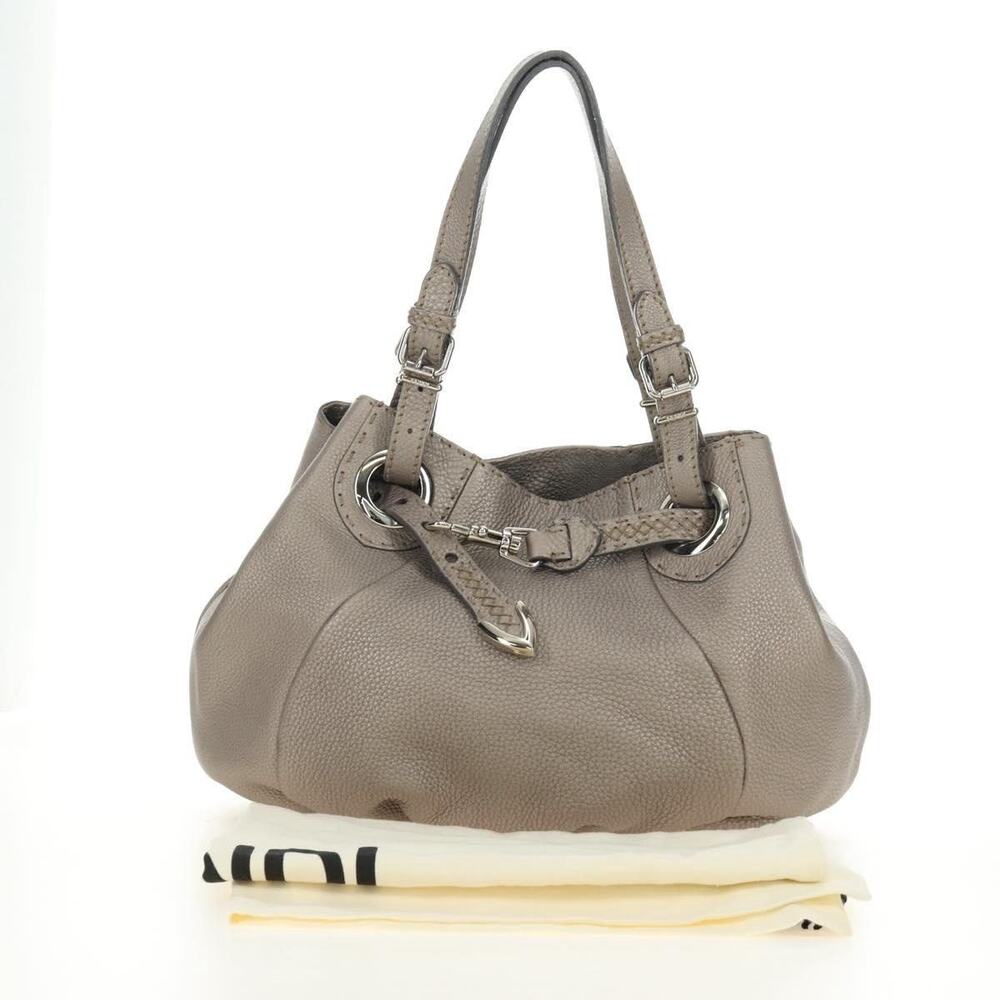 Fendi Leather Celeria Tote Bag Gray